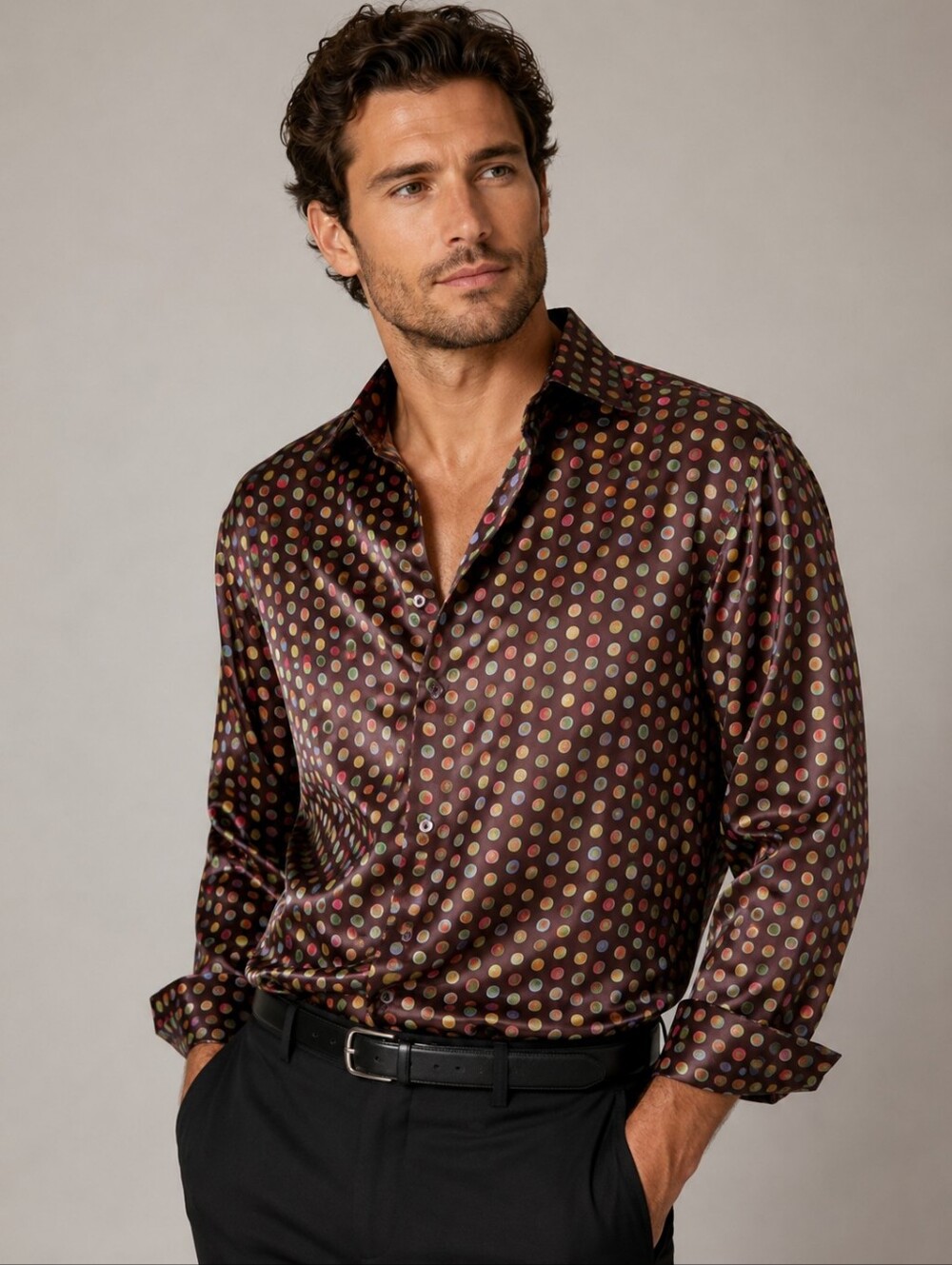 Leonardi Shiny Long Sleeve Men's Shirt. Medium.